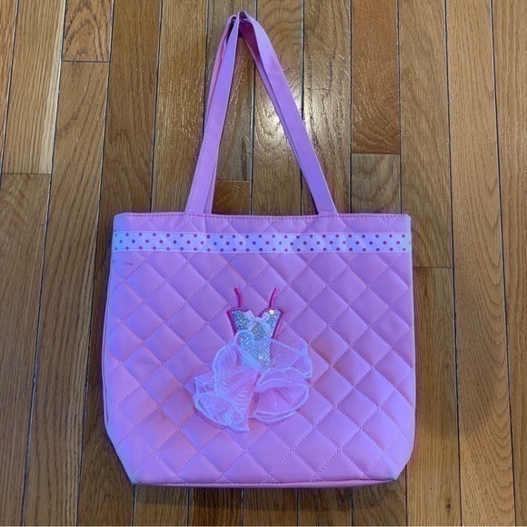 Dance Bag Girls Pink Quilted Sequin Leotard Tutu Tote Zip Top Shoulder Bag - Picture 1 of 8